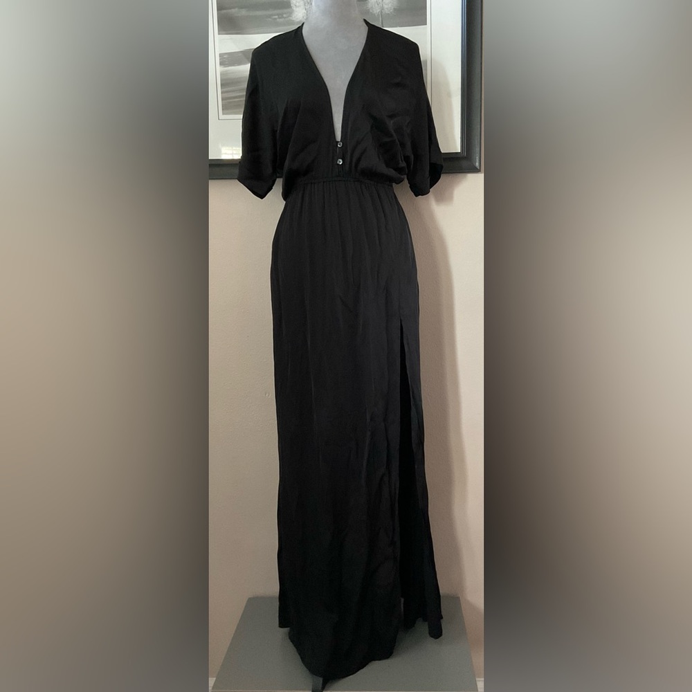 Stillwater The Brand XS Satin Deep V Maxi Dress Sleeveless Side Slit
